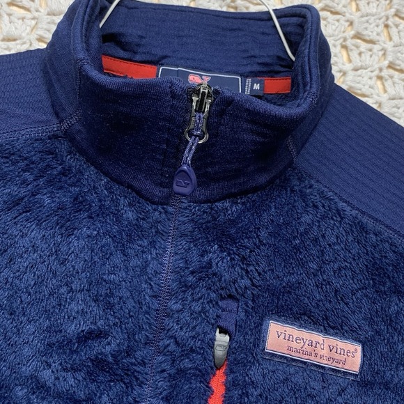 Vineyard Vines Sherpa Jacket Women Size M Navy Blue Quarter Zip Fleece - Picture 3 of 13